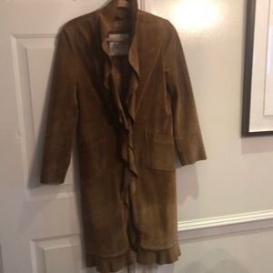 Calypso long suede ruffle front jkt